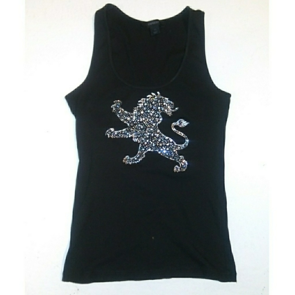 Express Rhinestone Ribbed Black Tank Top M